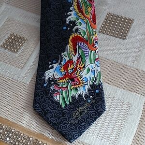 Ed Hardy by Christian Audigier Dragon/Serpent, Multi-color Silk Tie